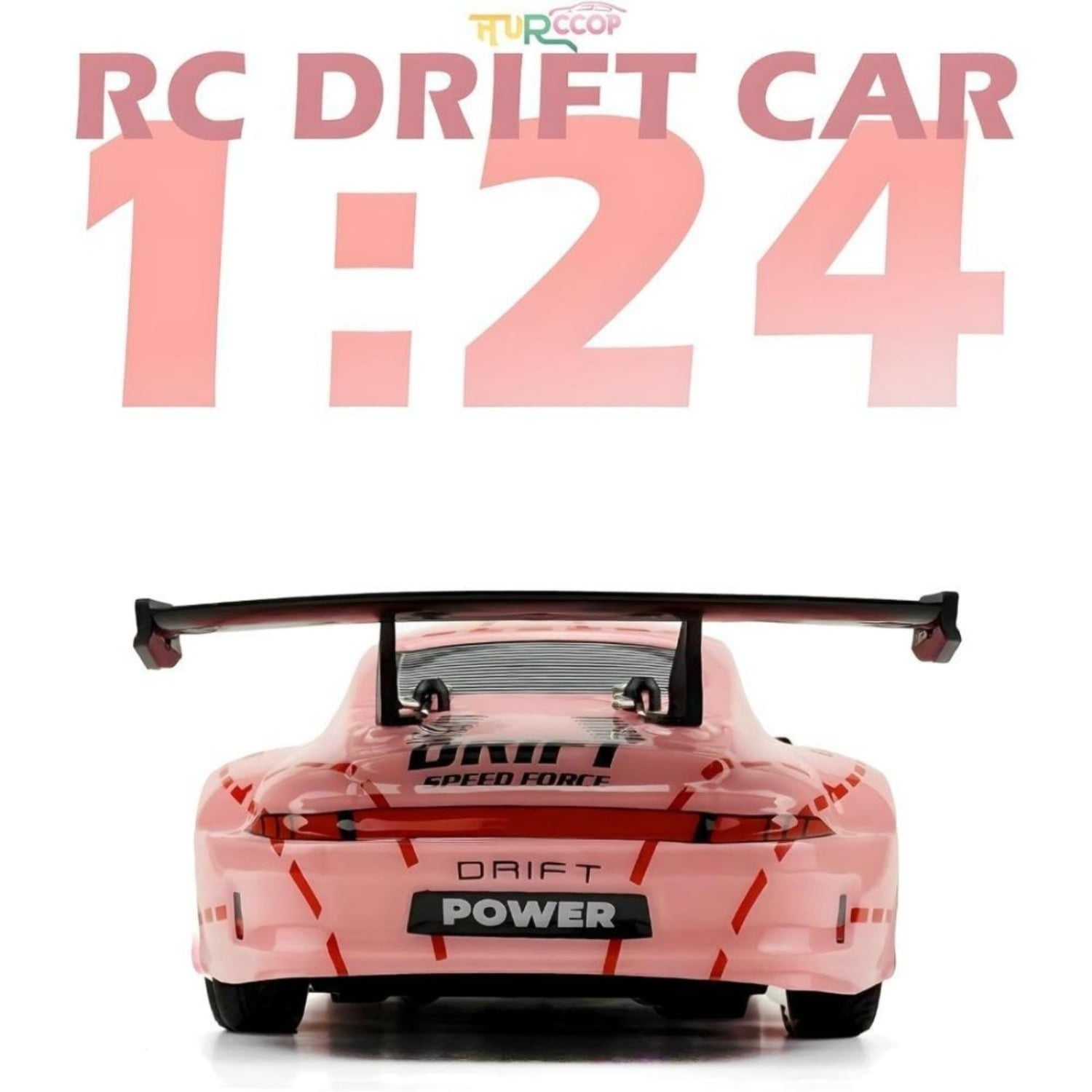 Pink RC Drift Car , 1:24 Scale 4WD High Speed Remote Control Car with 2.4GHz, LED Lights & 2 Batteries, Racing Toy Christmas game