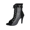 thumbnail image 3 of Open Toe Lace Up Stiletto Heels for Women Mesh Ankle Boots High Heel Dancing Shoes Ballroom Party Sandals, Black, Size 6.5, 3 of 9
