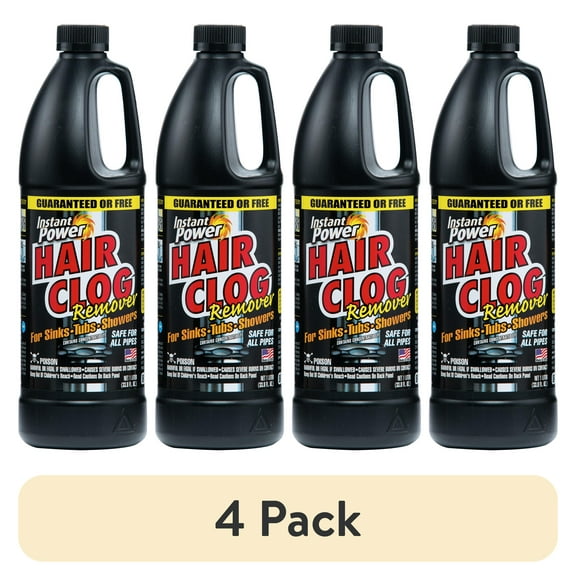 (4 pack) Instant Power Hair Clog Remover, 33.8 Fluid Ounce per Bottle