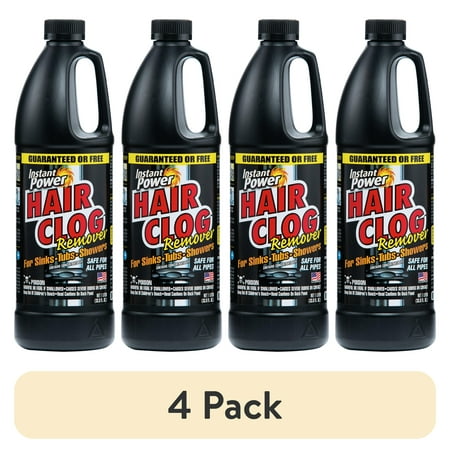 (4 pack) Instant Power Hair Clog Remover, 33.8 Fluid Ounce per Bottle