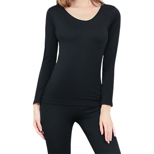 Guardurnaity Ropa interior térmica Elástico Sólido de piezas Transpirable Amigable con la piel Cuello Traje cálido Ropa de invierno Conjunto conjuntos de ropa Negro Guardurnaity AP013635-04