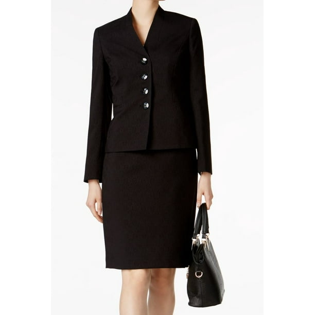 Le Suit NEW Black Womens Size 14 Stand Collar Four Button Skirt Suit ...
