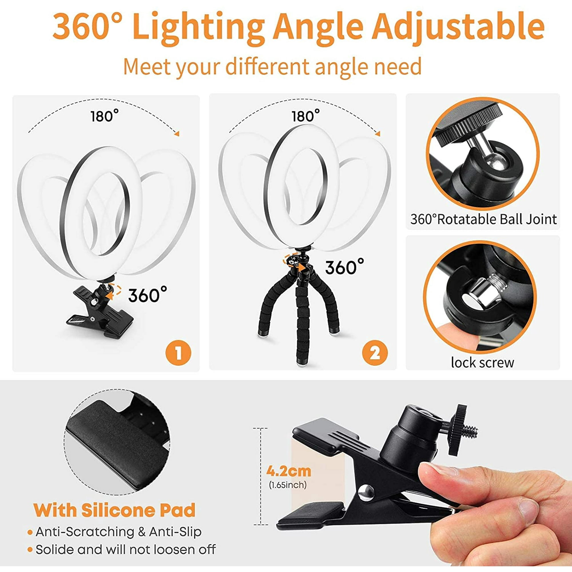 Video Conference Lighting Kit, Ring Light Clip on Laptop Monitor with 5 Dimmable Color & 5 Brightness Level for Webcam Lighting/Zoom Lighting/Remote Working/Self Broadcasting and Live Streaming, etc.