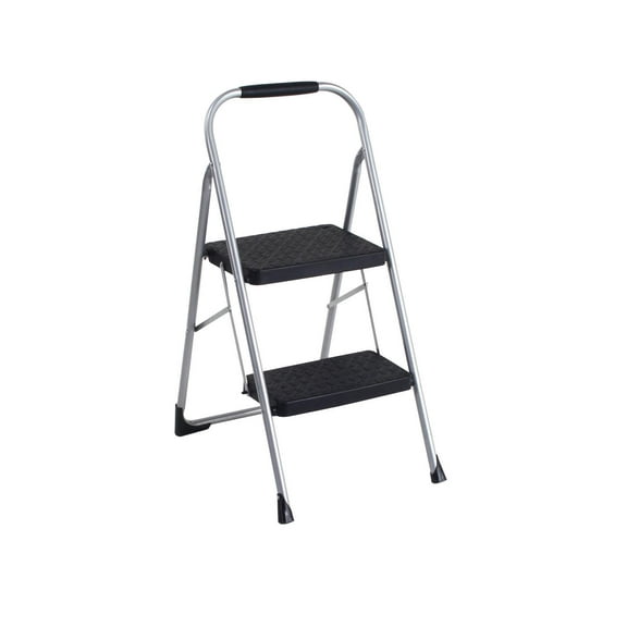 COSCO 2-Step Big Step, Steel Step Stool with Rubber Hand Grip, 8 ft. 2 in Max Reach (Platinum/Black/Dot)