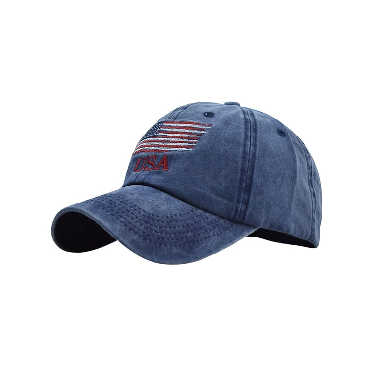 Trendy Apparel Shop American Flag Denim Cap - 100% Cotton, Embroidered USA Logo, Adjustable, Light Blue, One Size Fits Most