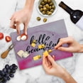 thumbnail image 5 of Hello Cutting Board, Romantic Phrase with Hand Lettering and Color Splashes on Backdrop, Decorative Tempered Glass Cutting and Serving Board, Small Size, Lilac Magenta Black, by Ambesonne, 5 of 5