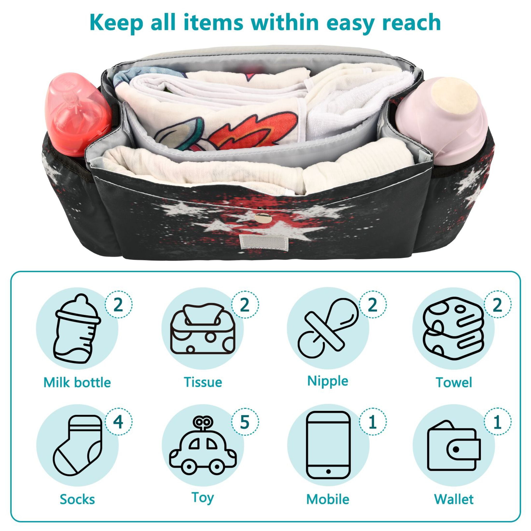 DIXRUYEE Stroller Organizer Cosmic Star Clash Printed