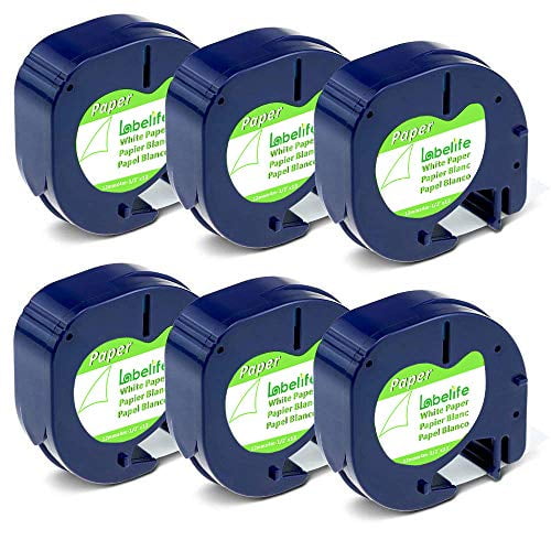 Labelife Compatible Label Tape Replacement For Dymo Letratag Labeling Refills 91330 10697 S0721510 Black On White Self Adhesive Paper Tape For Letratag Lt 100t Lt 100h Qx50 1 2 Inch X 13 Ft 6 Pack
