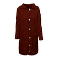 thumbnail image 4 of V-Neck Longline Cardigan, Plus-Size Duster Sweater, Relaxed Knit Coat Wine M , Cardigan, 4 of 5