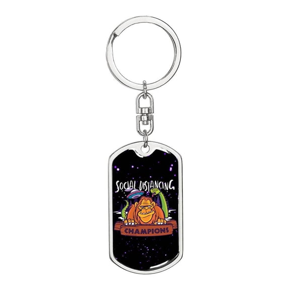 Social Distancing Champions Stainless Steel or 18k Gold Premium Swivel Dog Tag Keychain