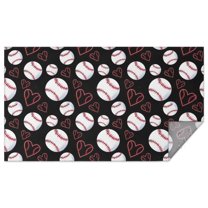 Black Baseballs and Hearts Pattern Rectangle Tablecloth 60"x102",Waterproof Polyester Rectangle Table Cloth, Wipeable Spillproof Polyester Tablecloth for Dining, Camping, Indoor and Outdoor