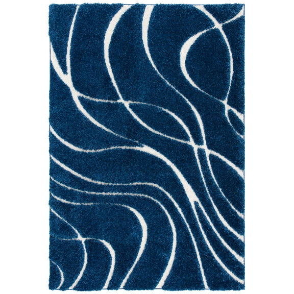 SAFAVIEH Florida Tamzen Abstract Shag Area Rug, Navy/Ivory, 2' x 3'