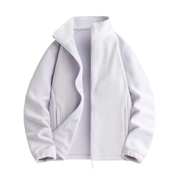 vdgthytj Jackets for Women Fleece Full Zip Stand Collar Long Sleeve Solid Fall Winter Casual Outerwear with Pockets(X-Small,White)