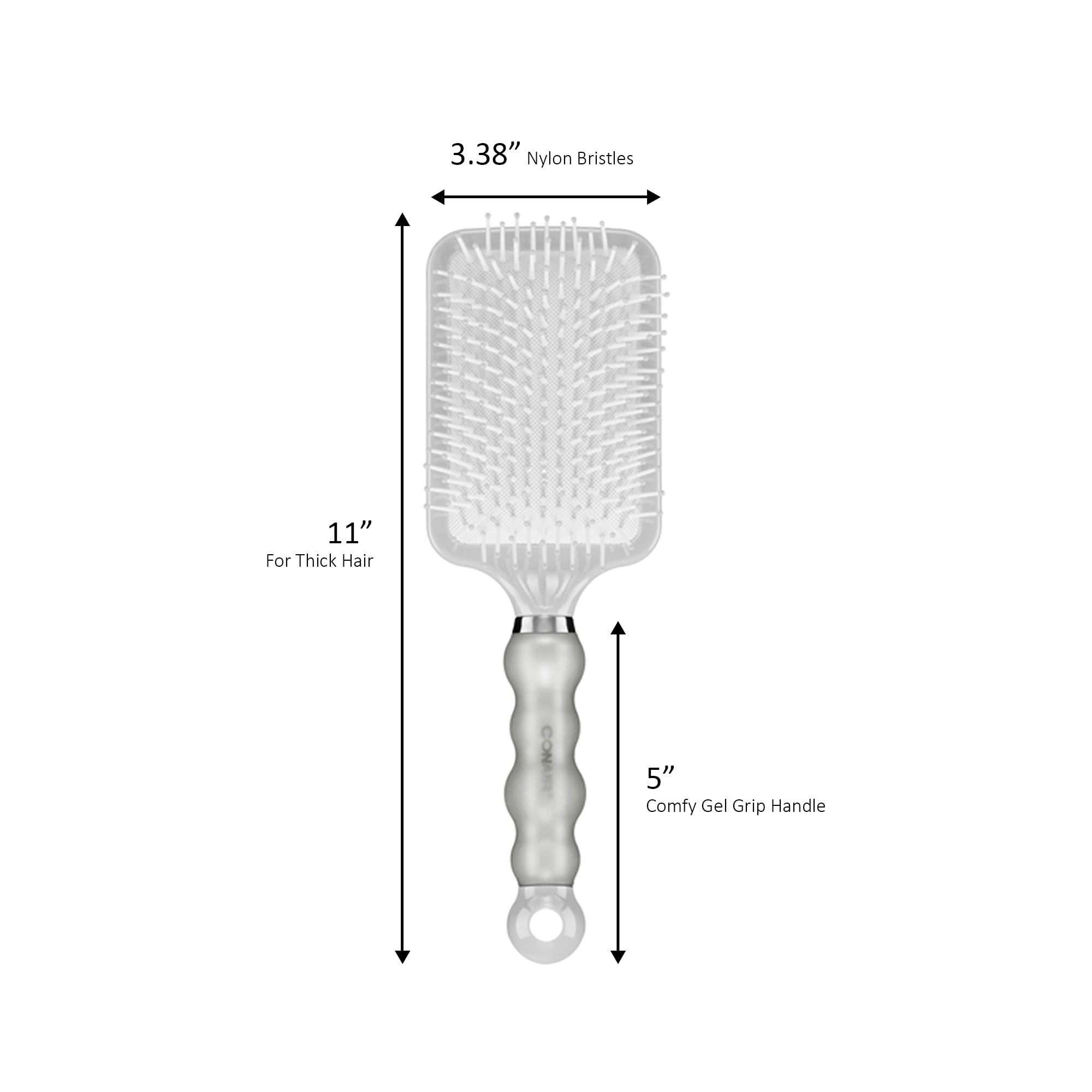 (3 pack) Conair Smooth & Effortless Ultra Paddle Hairbrush with Nylon Bristles and Comfy Handle