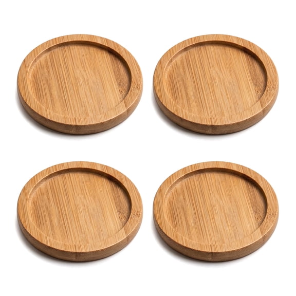 Set of 4 Bamboo Wood Coasters for Drinks, Heat Resistant Anti-Slip Coaster for Desk, OD 2.56in ID 2.17in Thick 0.39in