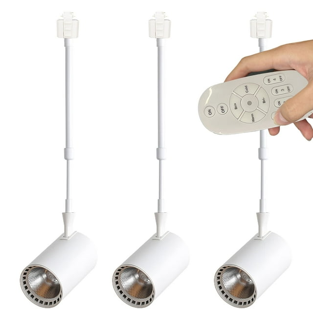 FSLiving Projecteur de Piste LED 7W Aspect Industriel Blanc Suspension en H avec Tige Télescopique Réglage Progressif de la Luminosité Télécommande Projecteur Personnalisable - Ensemble de 3