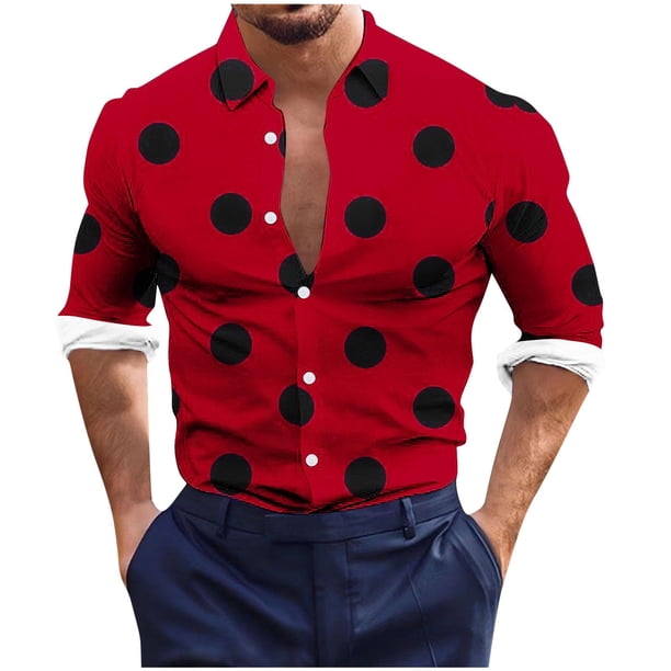 Blusa y camisa de manga larga con cuello vuelto para hombre, informal, a la moda, con botones, estampado, de poliéster