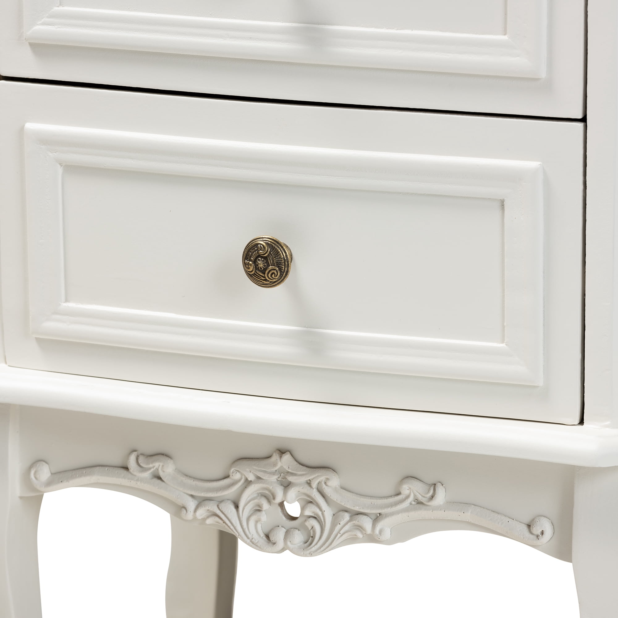 Baxton Studio Darlene Classic and Traditional French White and Cherry Brown Finished Wood 2-Drawer End Table