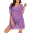 thumbnail image 2 of Womens Tassel Chiffon Swimwear Bikini Swim Beachwear Swimsuit Cover Ups for Women, Purple, 2 of 7
