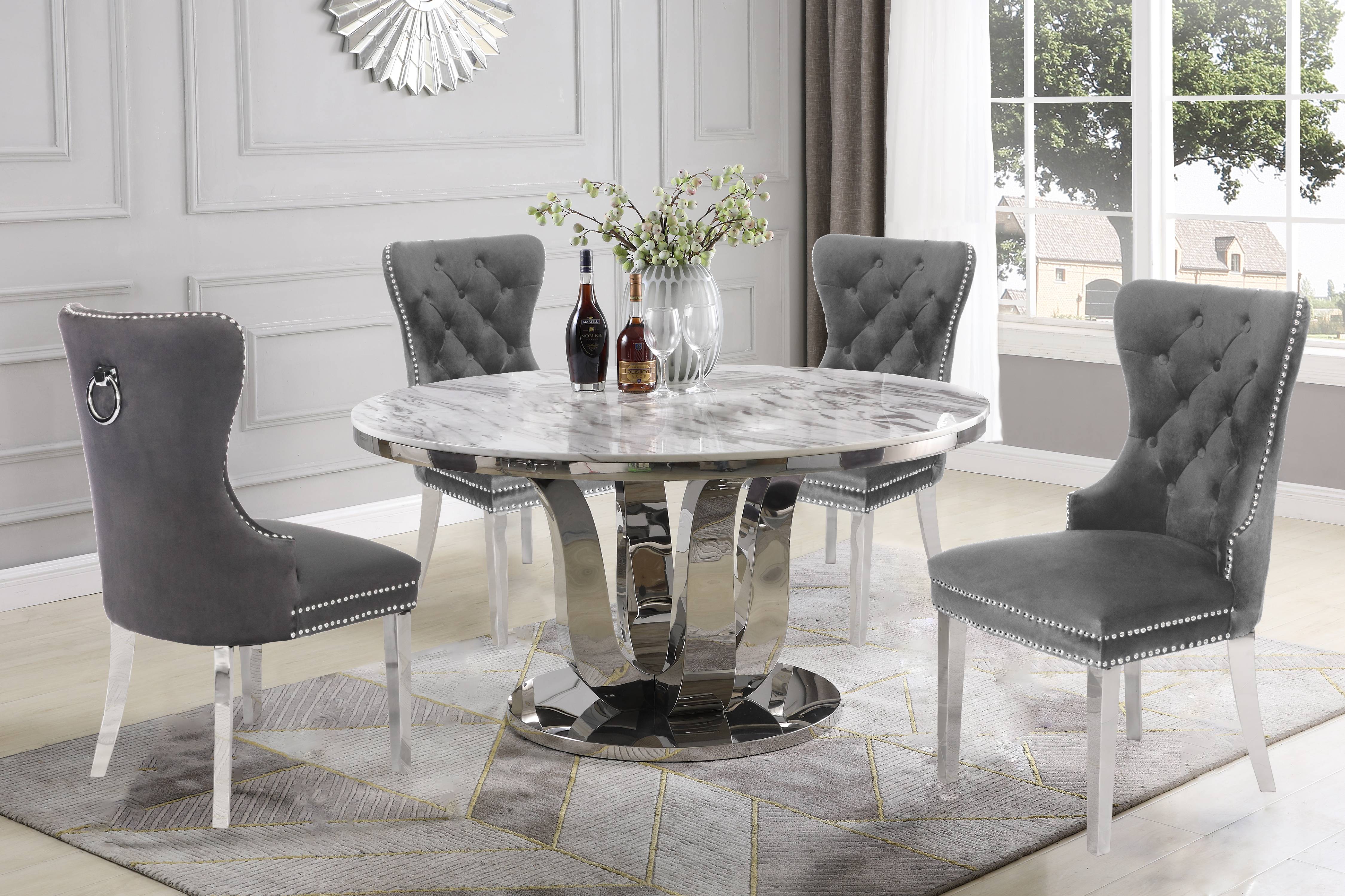Best Quality Furniture 5pc Round Marble Dining Set W Velvet Chairs Walmartcom Walmartcom