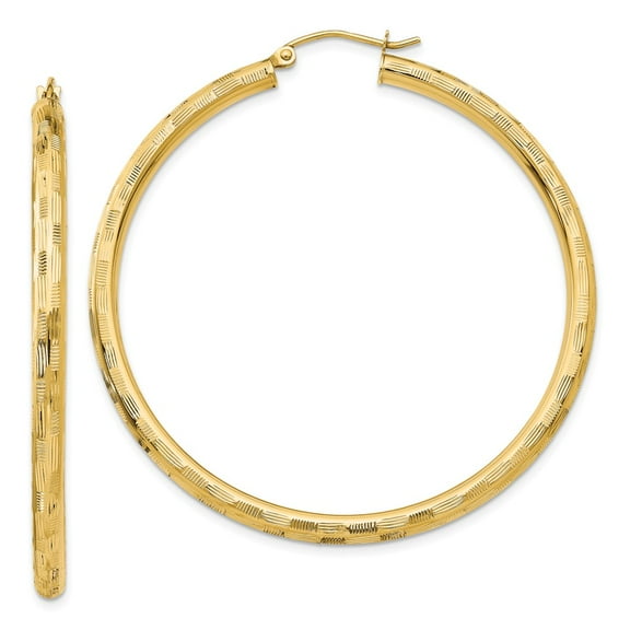 14K Yellow Gold Earring Hoop Women'S Diamond-Cut 50 mm