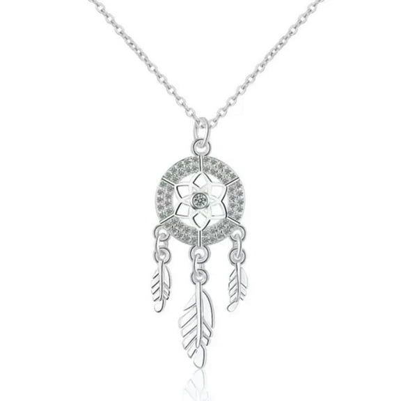 MATROOY Women 925 Sterling Silver Catcher Flower Pendant Necklace Chain Jewelry-silver