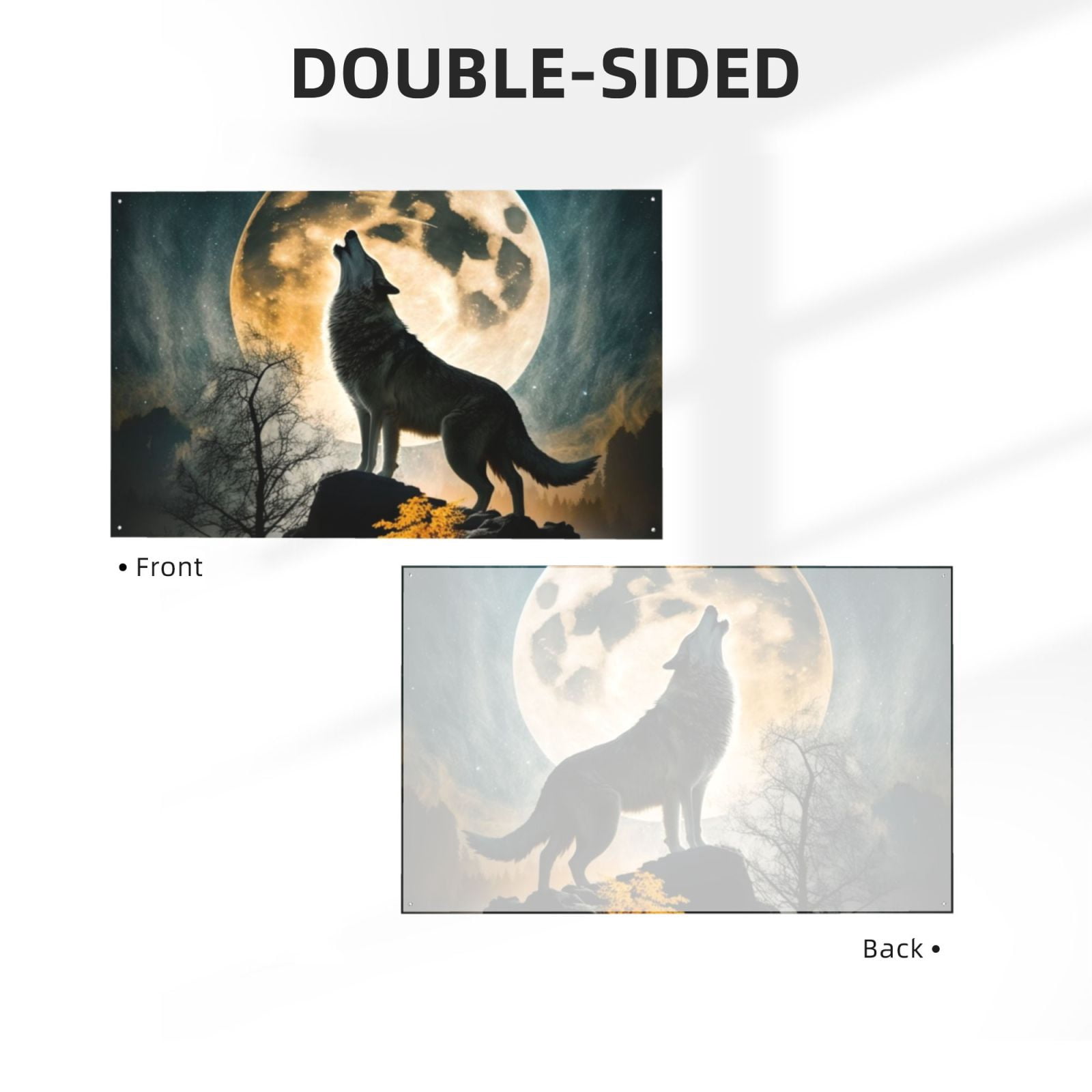 Wolf Full Moon Howling Four Hole Decorated Banner Flag for Garden Yard Home Decoration Indoor Outdoor 4x6 Ft
