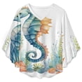 thumbnail image 4 of Marine Life Seahorse Women's V-Neck Blouse With 3/4 Ruffled Bell Sleeves Casual Top Ladies Blouses, 4 of 7