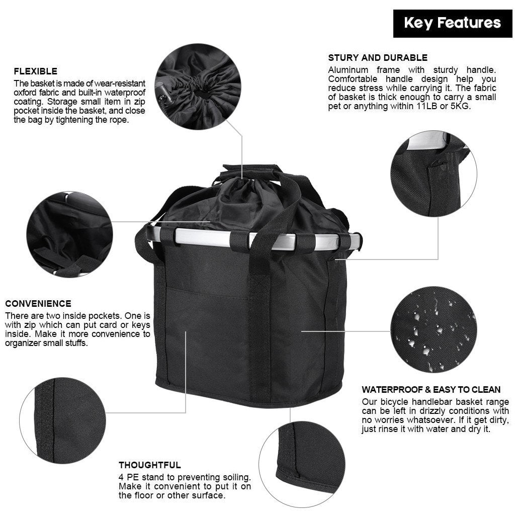 CNKOO Bicycle Front Basket, Removable Waterproof Bike Basket, Pet special car basket Black