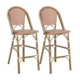 thumbnail image 3 of GZXS French Inspired Barstools Set of 2 - Aluminum Frame Pub Chairs with PE Rattan Wicker Seat & Back - 29.5" Seat Height for Patio, Cafe, or Bistro (Rust Red+White), 3 of 10