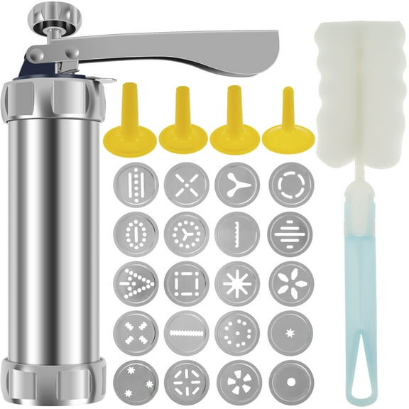 Ikoopy Cookie Press Kit DIY Cookie Press Decorating Kit Detachable Cookie Decorating Press with 4 Icing Nozzles and 20 Cookie Molds Reusable Dessert Decorating Syringe Set Cookie Maker Pres