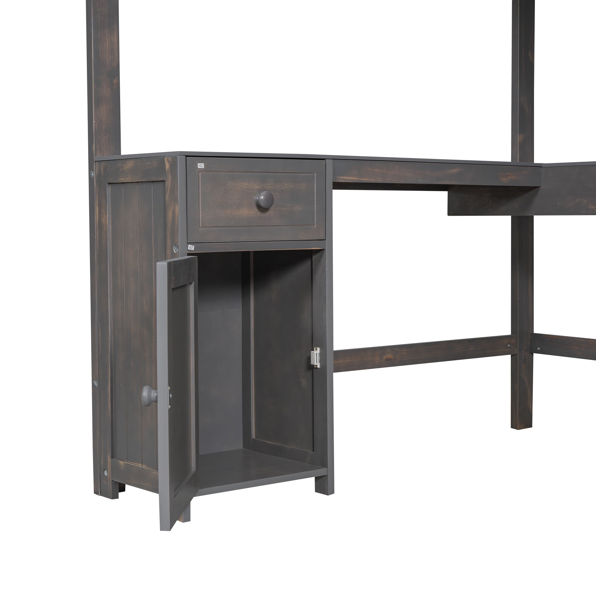 Euroco Wood Full Size Loft Bed with Desk and Shelves, Antique Brown