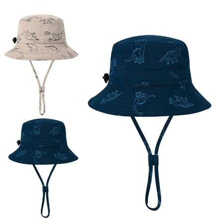 

Baby Bucket Hats Dinosaur Print Wide Brim Fisherman Caps Navy blue-M(6-12months)
