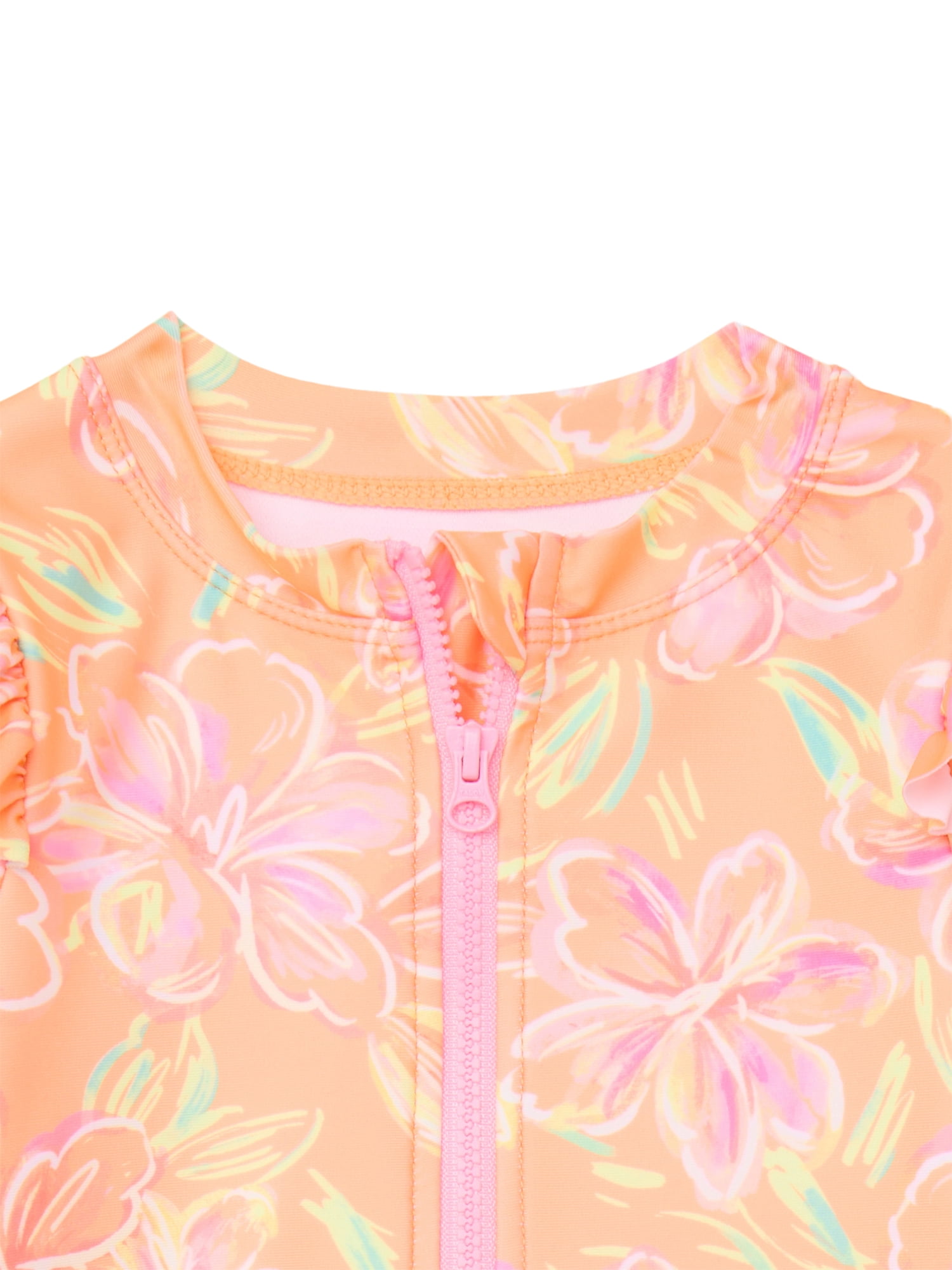 Wonder Nation Baby and Toddler Girls Long Sleeve Swim Rashguard One-Piece, Size 12M-5T