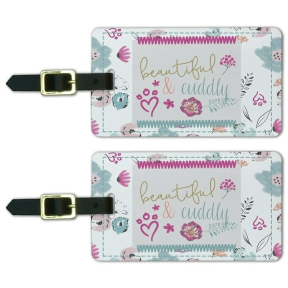 Beautiful Cuddly Pet Paw Print Flowers Luggage ID Tags Suitcase Carry-On Cards - Set of 2