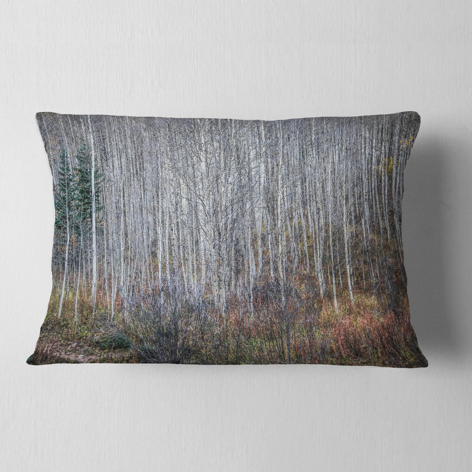 Designart Maroon Bells Mountain View - Modern Forest Throw Pillow - 12x20