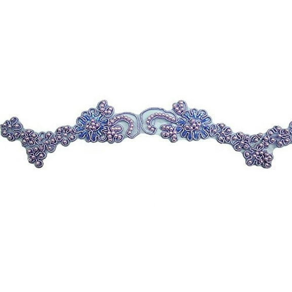 Altotux 1.25" Bugle Beads Pearl Cording Sheer Organza Trim Purple Lilac Lavender Lace By Yard (Lavender)
