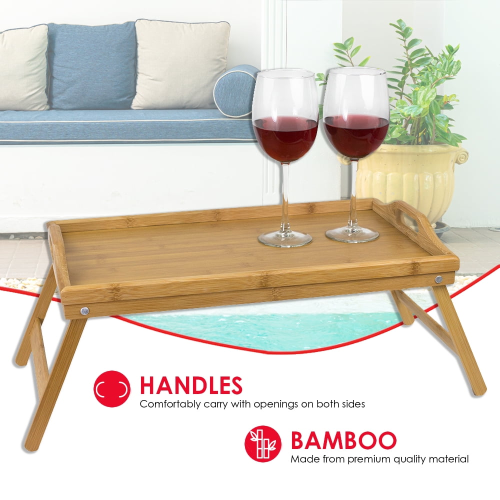 Home Basics Multi-Purpose Folding Bamboo Bed Tray with Cut-out Handles (3 Pack)