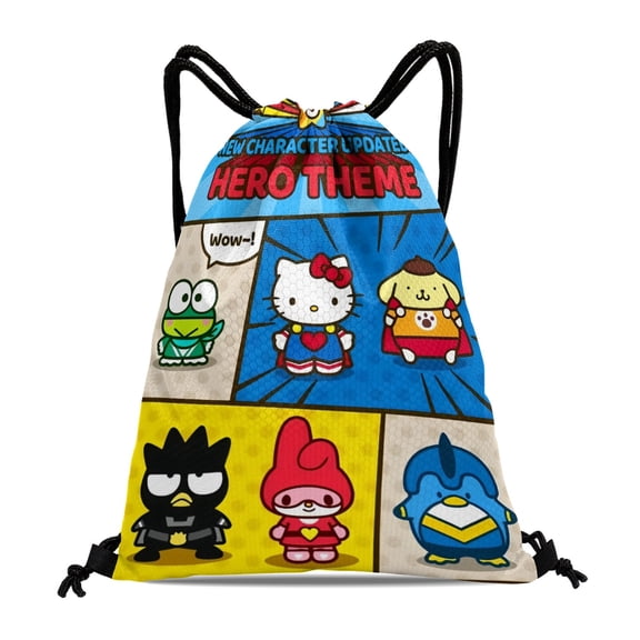 Drawstring Backpack for Badtz Maru Party Favor Bags Sackpack Adults Women Men Sports for Gym Travel Swimming Hiking Camping Tote Bag 11.8 × 15.7 in