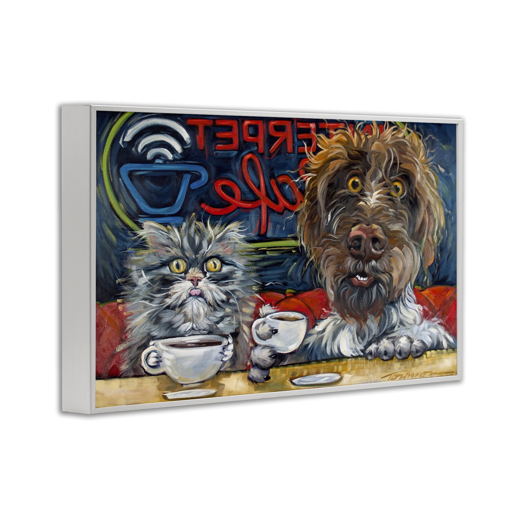 Stupell Industries Pets Wired At The Cafe White Framed Giclee Art, design by CR Townsend