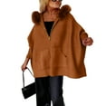 thumbnail image 2 of Womens Coat with Furry Hood Zipper Closure Front Pockets Loose Fit Outerwear for Daily Wear Warm Winter Jacket Light Brown 2XL, 2 of 6
