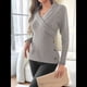thumbnail image 5 of Suéteres de Larga con Cuello en V para Mujer, Suéteres Cruzados y Fruncidos, Blusas de Otoño Gris S, 5 of 8