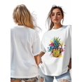 thumbnail image 7 of Women's T-Shirt Pineapple Hip Hop Fruit Short Sleeve Casual Tee Classic Crew Neck T Shirt for Women White, S, 7 of 7