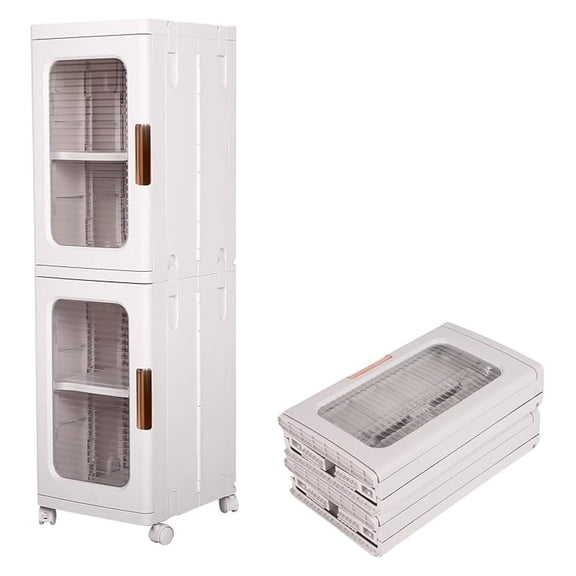 Narrow Storage Cabinet with Universal Wheels and Adjustable Shelves, Foldable Plastic Bathroom Storage Cabinet for Small Spaces, Kitchen, Living Room-2Tiers