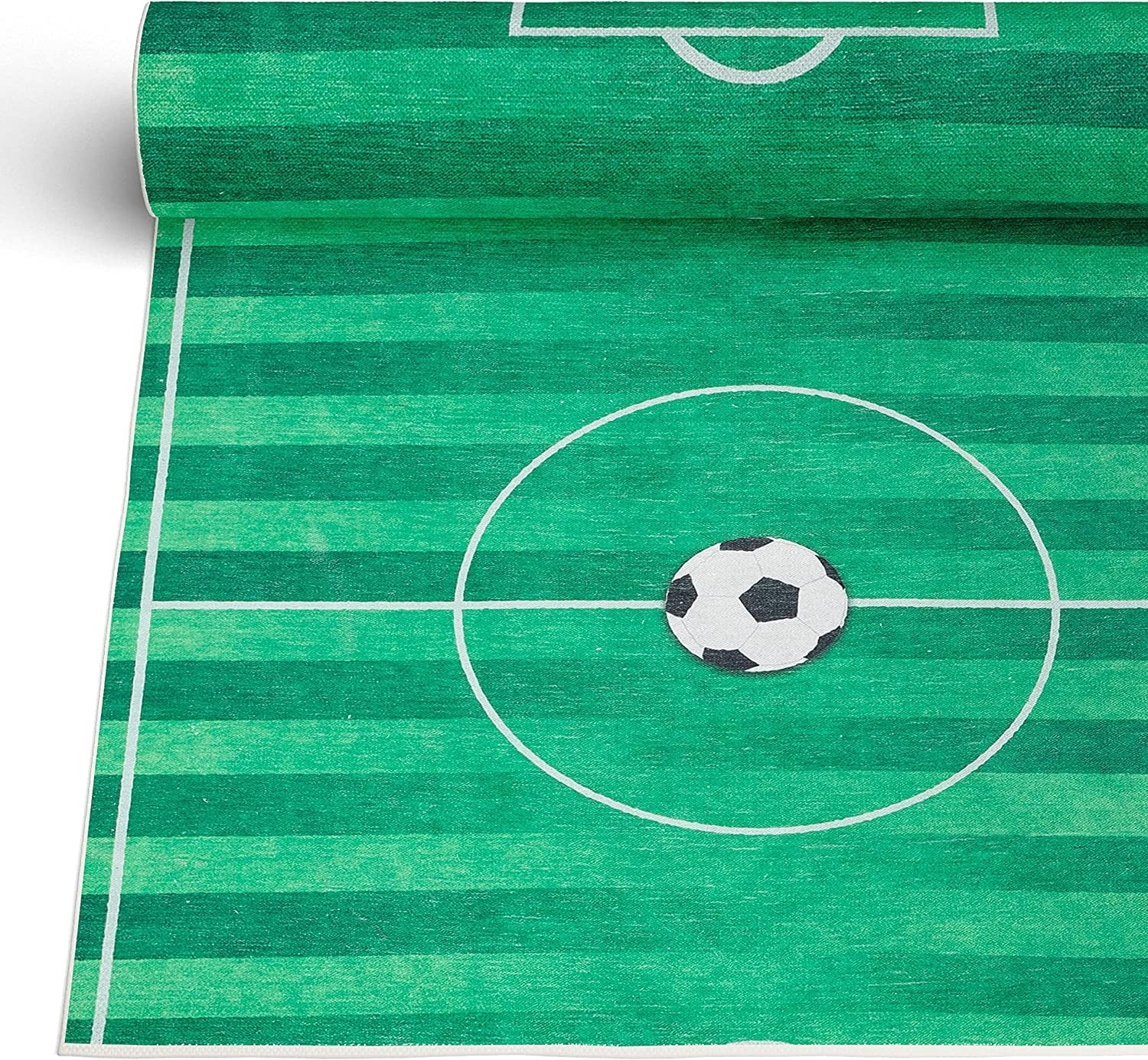 Well Woven Kids Rugs Soccer Field Modern Green Printed Distressed Machine Washable 5' x 7' Area Rug