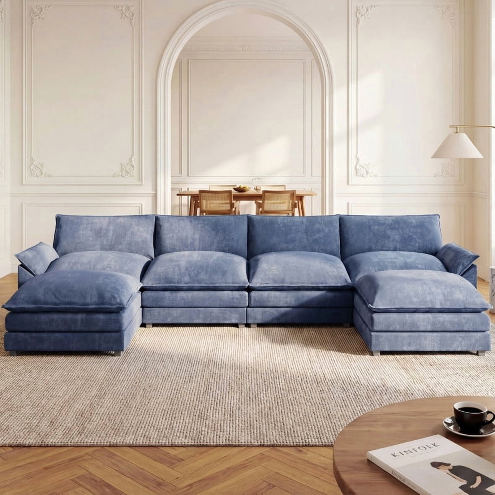 Lacoo 4-Seat Cloud Couch U-Shaped Sectional with Reversible Chair & Movable Footrest, Blue