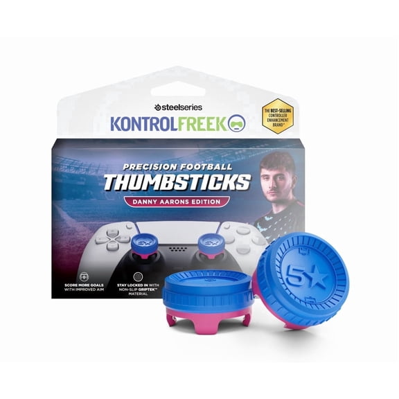 KontrolFreek Thumbsticks - Danny Aarons Precision Football Edition - For Playstation 5 (PS5) and Playstation 4 (PS4) Controller - Blue//Magenta