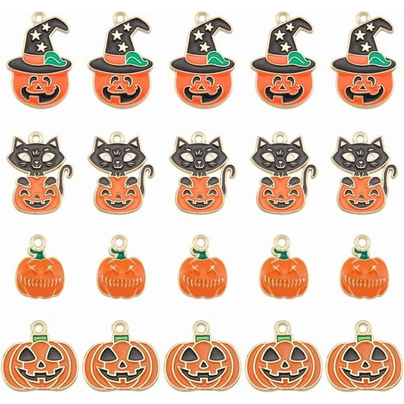 1 Box 40Pcs 4 Styles Pumpkin Charm Alloy Pumpkins Enamel Charms Bulk Assorted Metal Gold Orange Black Plated Colored Cat Thanksgiving Charm