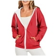 thumbnail image 2 of Augper Women Fashion Fleece Blouse Long Sleeve Tops Sweatshirt Pockets Drawstring Hoodied, 2 of 7