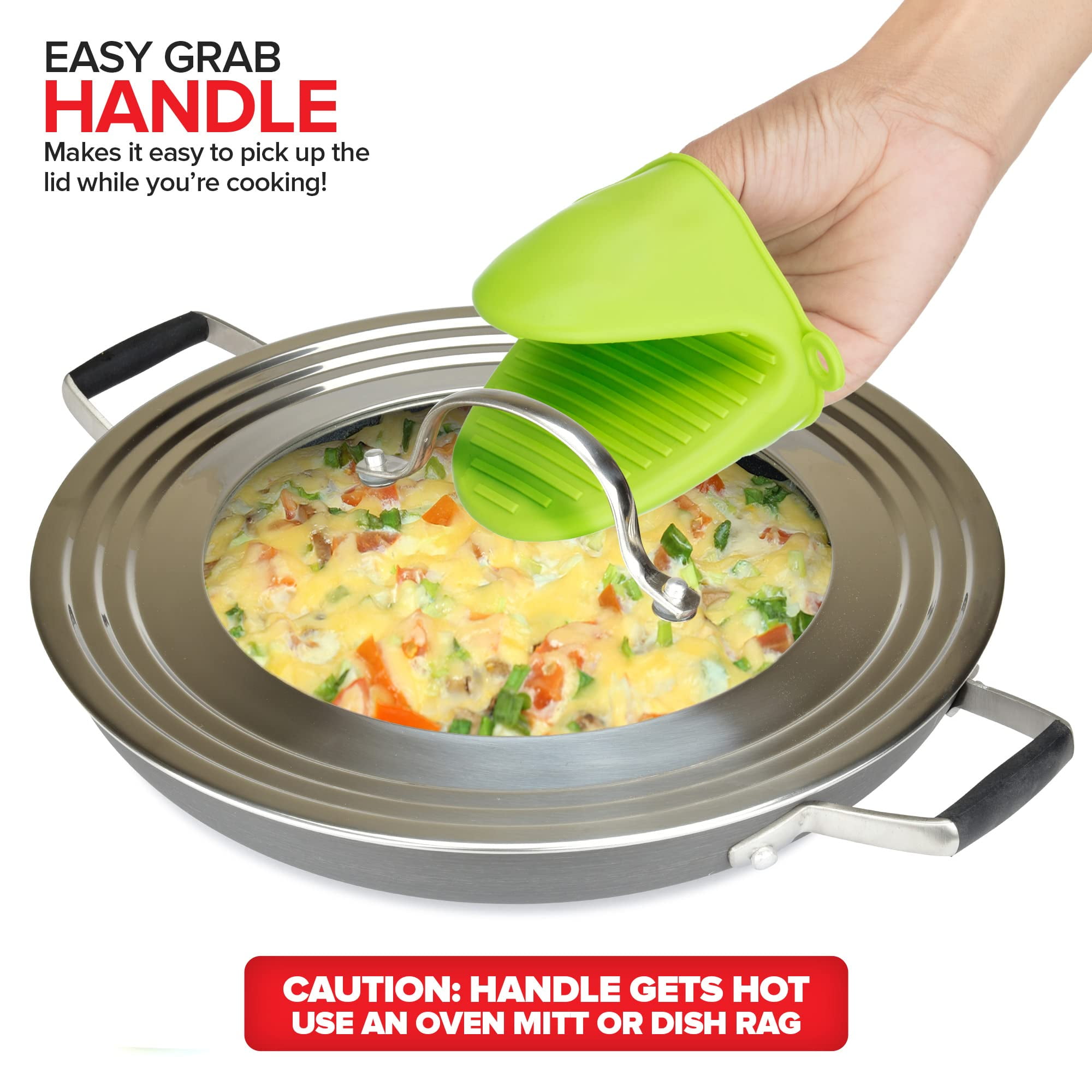 Modern Innovations Universal Lids with Tempered Glass (2 Pack), Fits 8.25 to 12 Inch Pots and Pans, Replacement Frying Pan Covers and Cast Iron Skillet Lids with Stainless Steel Rim